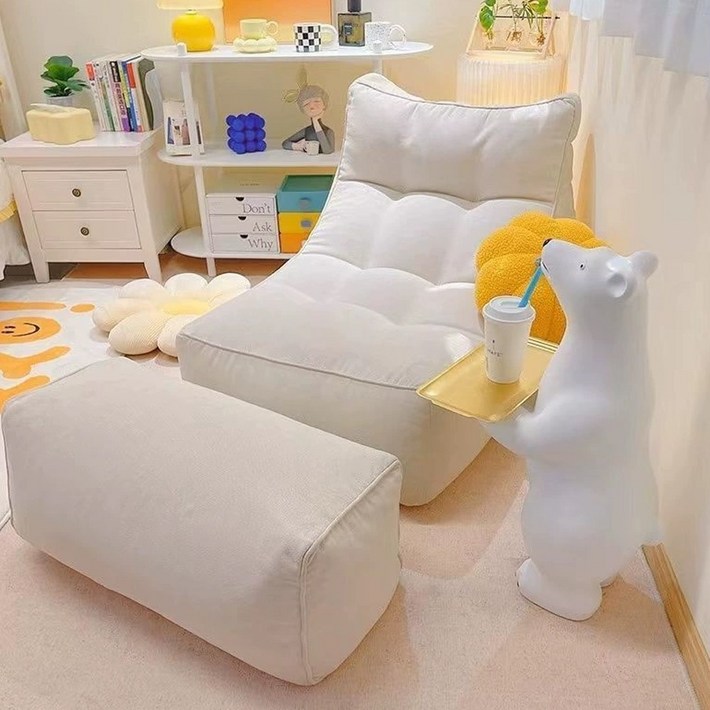 2025신상 푹신 편한 1인용 패브릭 빈백 쇼파풋스툴 세트