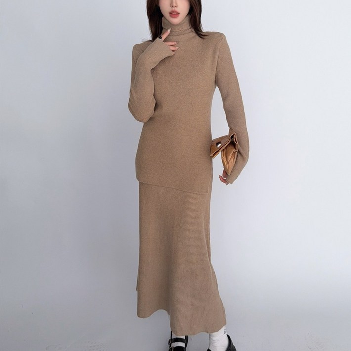 에리페 여성용 데일리 간편 골지 슬릿 투피스 세트