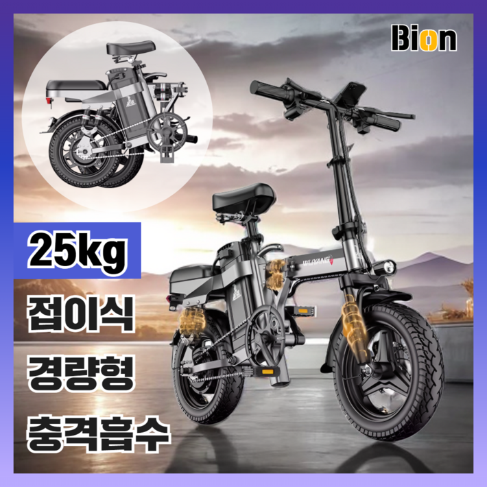 바이온 접이식 전기자전거 전동 배달 출퇴근 자전거 바이크 미니벨로 가성비, 고급형 15A60km, 경량스틸