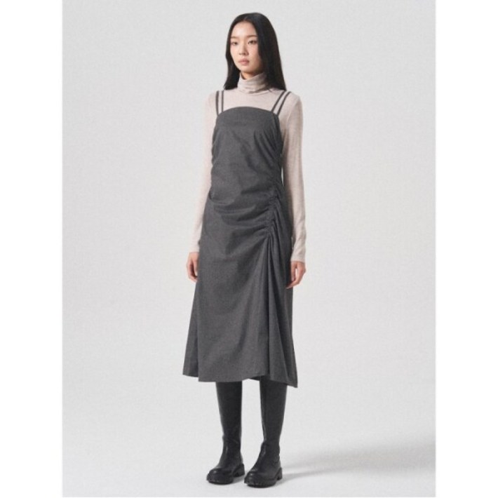 에잇세컨즈 셔링 레이어드 원피스  카키 354X71MQ2H