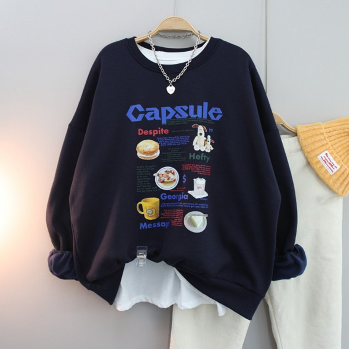 달콩 여성 빅사이즈 기모맨투맨 스위츠프린팅오버핏맨투맨(기모)