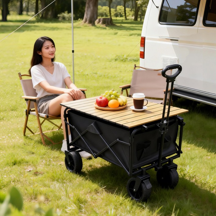 MoCaLiLi 캠핑웨건 접이식 다용도 캠핑카  휴대용 테이블, 1개, 블랙85.552.7cm 테이블보드