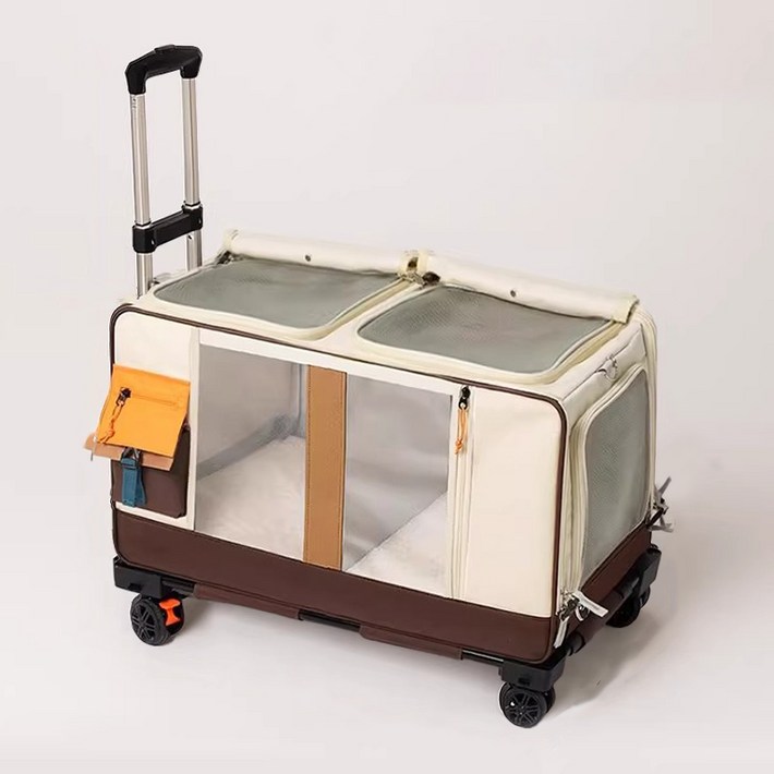포프린츠펫 4륜 강아지 캐리어 접이식 고양이 이동장 반려동물 이동가방, 1개, 라이스 브라운