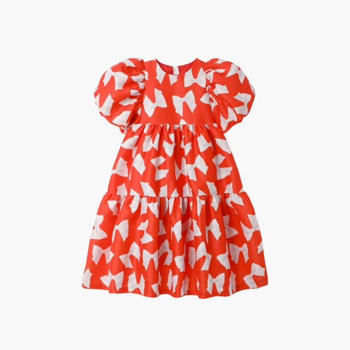 키앙 리본범벅 빅퍼프 드레스Red