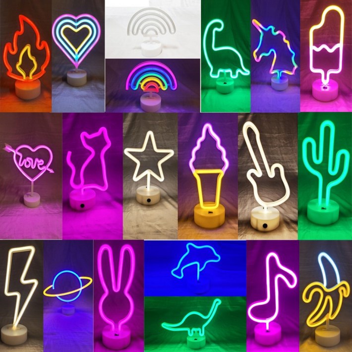 USB 무선 LED 네온사인 무드등 캠핑조명 홈파티 카페 장식 소품 모닥불 하트 무지개 아이스크림 선인장
