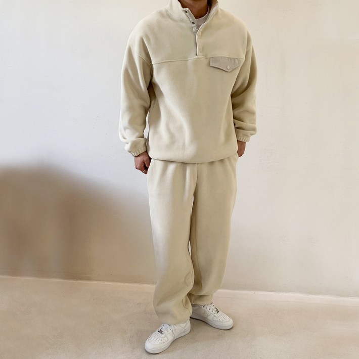 베럴댄나우 남녀공용 빅사이즈 기모 양털 후리스 반집업 맨투맨  조거팬츠 트레이닝복 세트