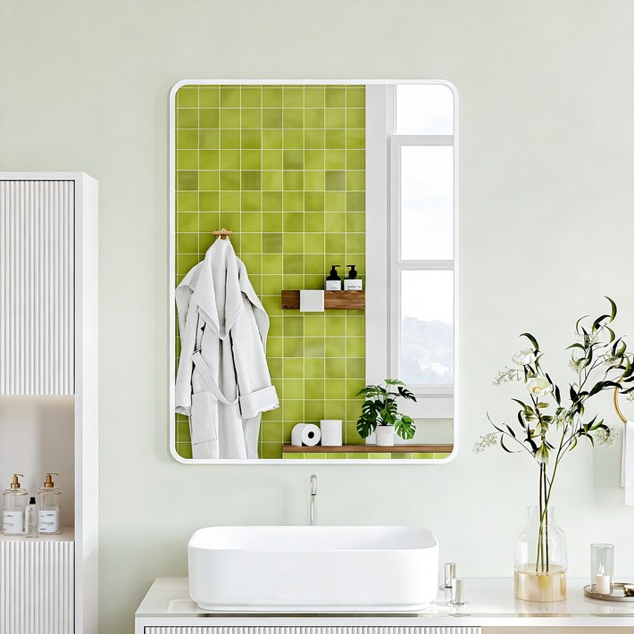 뷰티피크 라운드형 벽거울 화장대거울 욕실거울 강화안전유리, 화이트75cm