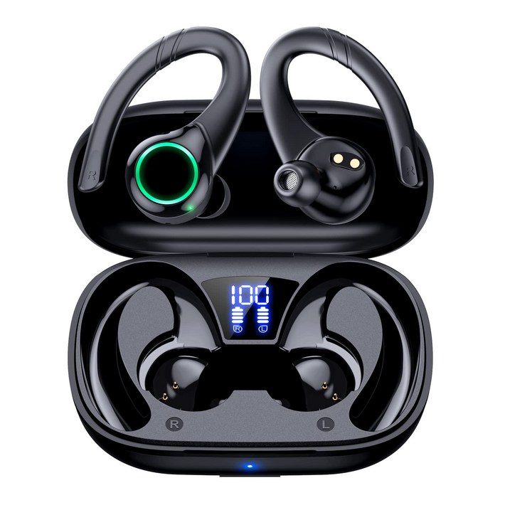 Mankiw맨큐 귀걸이형 무선 블루투스 이어폰U5 충전창 포함, 블랙