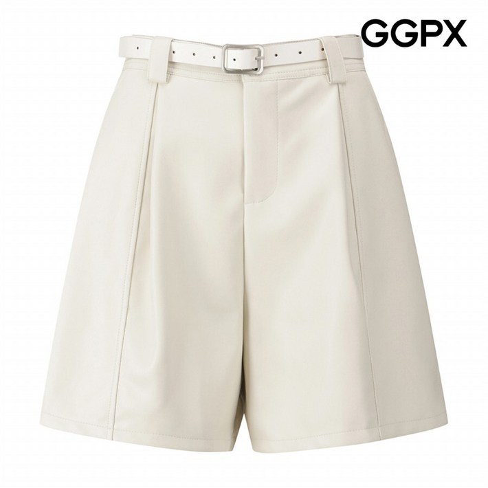 페이크 레더 벨트 세트 핀턱 4부 팬츠 (GP9PT042F)