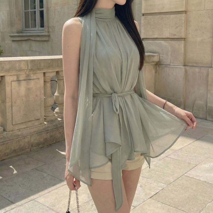 HAAGSHOP 환승연애 현지 블라우스 쉬폰 홀터넥