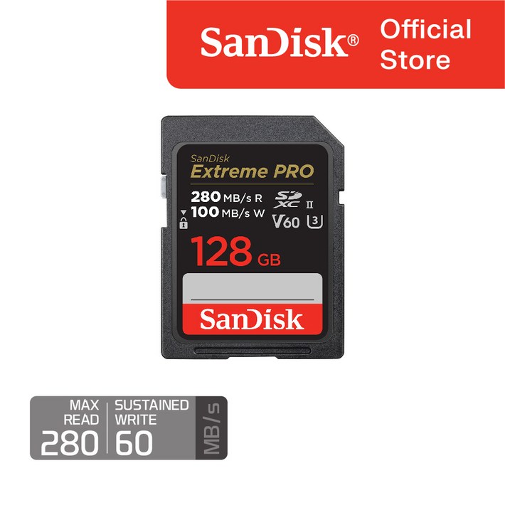 샌디스크 정품 익스트림 프로 UHSII SD V60 카드, 128GB, 1개