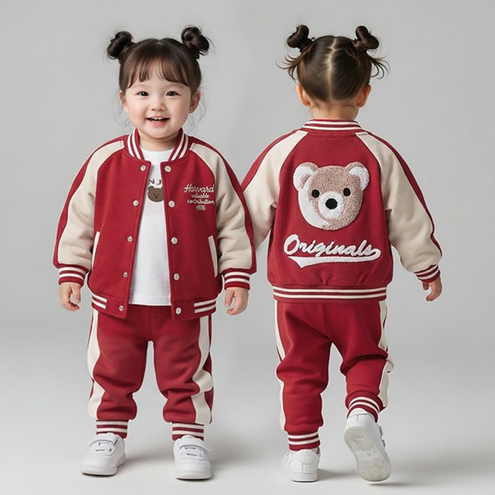 몽실이 뽀글곰 야구점퍼 3pcs 상하복세트 봄 가을 여아 남아 외출복