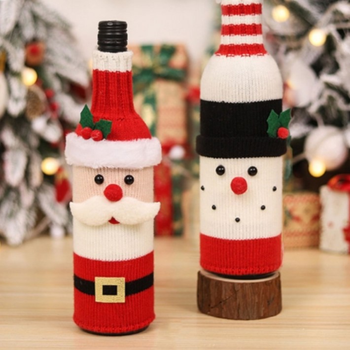 5시건 당일출고 11 2026 연말 파티용 크리스마스 와인커버 선물 포장 술병커버 세트 빠른배송, 1개, 1 산타보틀커버눈사람보틀커버