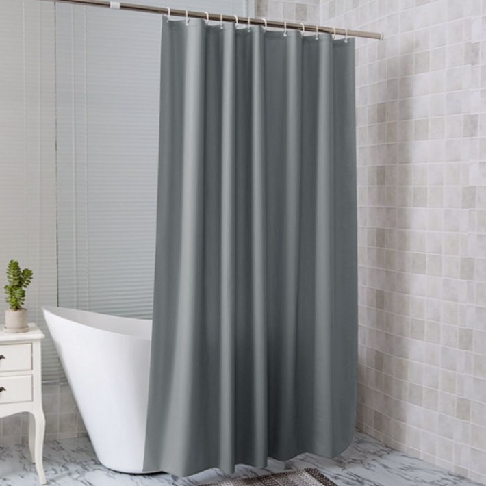 PEVA 욕실 샤워커튼 무지그레이커튼고리포함 180X200cm 욕조 가림막 비닐 방수 커텐, 1개, 그레이계열, 그레이