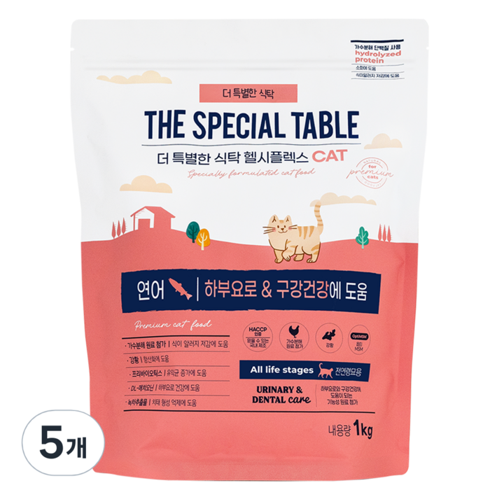 푸디 더특별한식탁 전연령 고양이 기능성 유리너리  장건강 건식 사료 헬시플렉스, 5개, 1kg, 연어