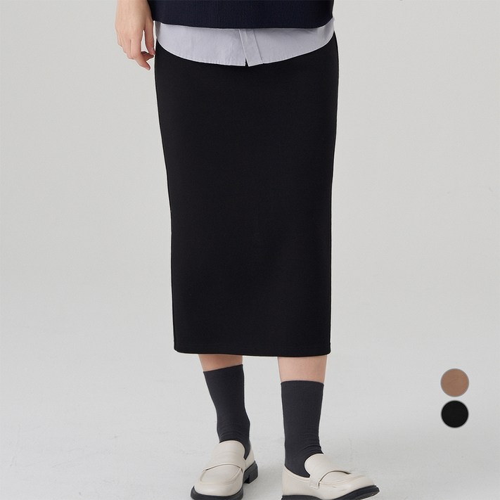 ELLE PARIS 여성용 도톰 뒷트임 롱 밴딩 스커트