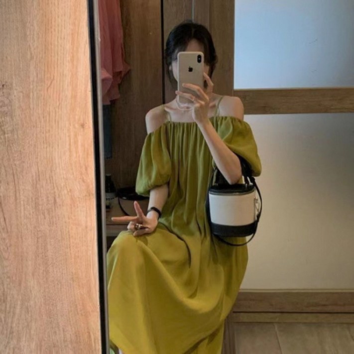 피어니스트 퍼프소매 오프숄더 롱 원피스 빅사이즈 포함