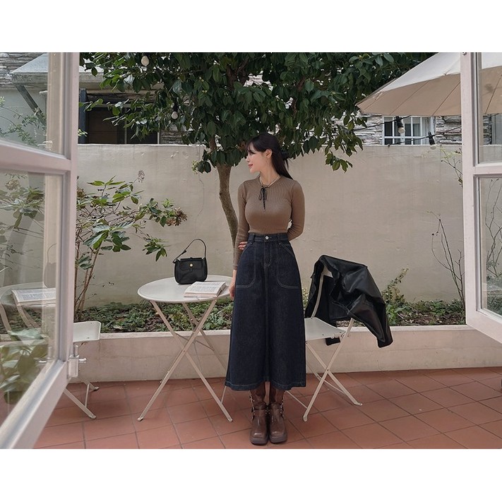 리리앤코 러디르 생지 포켓 A라인 롱 스커트
