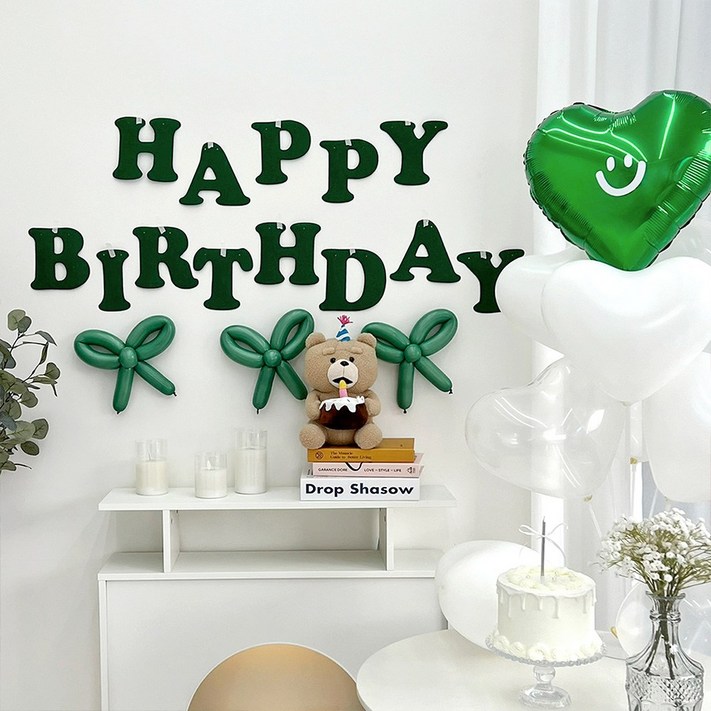 HBD 스마일 하트 파티 세트 by파티아일랜드, 그린 HBD 스마일 하트 파티 세트 by파티아일랜드, 그린