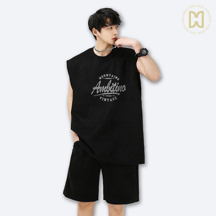 코디코치 남성 어바인 운동복 오버핏 바캉스 라운드 나시밴딩 팬츠 트레이닝 세트 코디코치 남성 어바인 운동복 오버핏 바캉스 라운드 나시밴딩 팬츠 트레이닝 세트