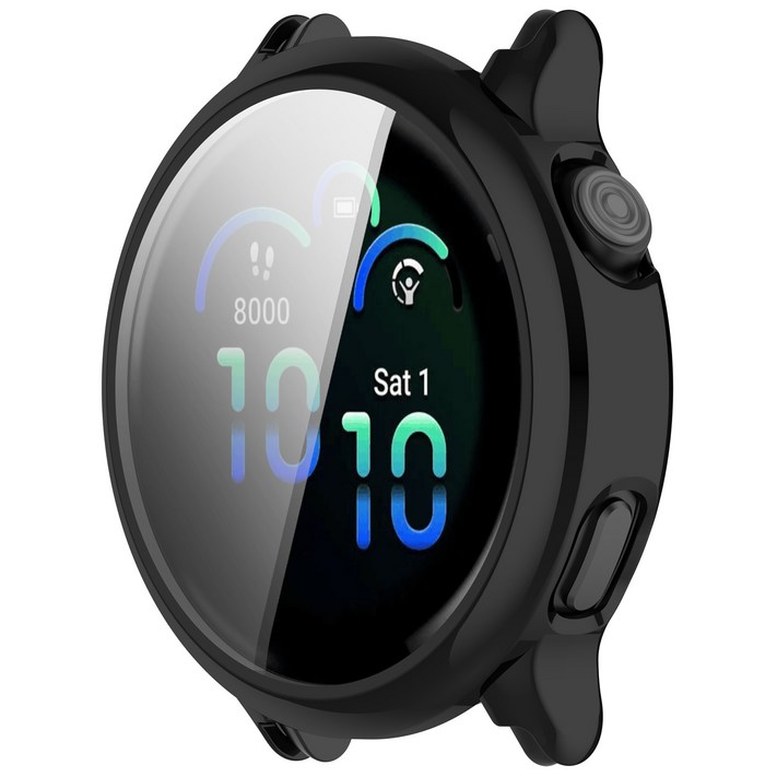 가민 Garmin Vivoactive 6 전용 전면 둘러싼 TPU 전도 보호 케이스  고급스러운 보호 기능으로 팔목에 반짝이는 케이스, 블랙, 1개