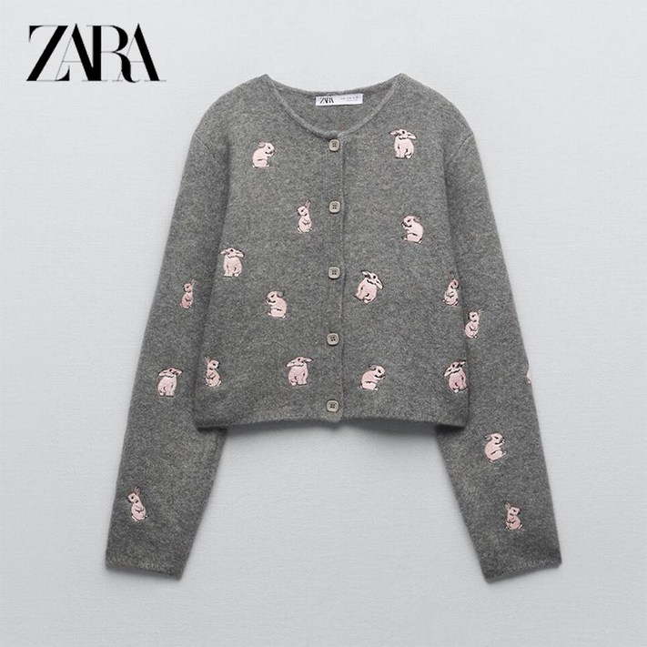 자라니트 ZARA 자라 토끼 자수 동물 무늬 자카드 스웨터 니트 재킷 2142500