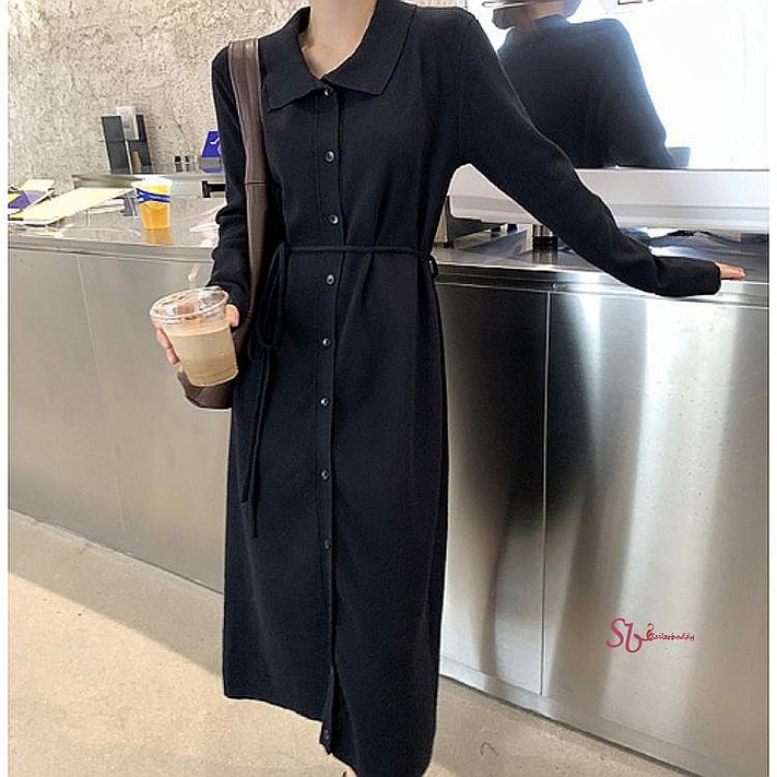 니트원피스 여자 블랙 롱원피스 가을 여성 3컬러 여름 롱니트 카라 롱치마 단색 루즈원피스 무지 단추 겨울 봄니트vwx935