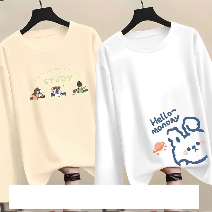 11 여성 봄 가을 티셔츠 캐주얼 슬림핏 긴팔티 심플 여성티 데일리 루즈핏 이니 티셔츠 YMY