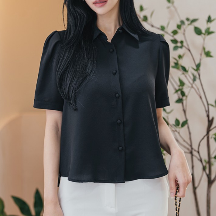 오버나인 여성 어깨 퍼프 소매 반팔 블라우스