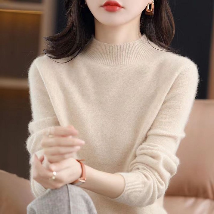 마감 겨울 여성 캐시미어 혼방 반목폴라 목티 모헤어 니트