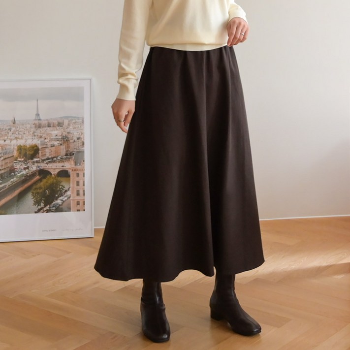 데일리앤 멜버른 풍성한 플레어 밴딩 롱 스커트 하비 커버 코튼 베이직 고무줄 치마 캐주얼