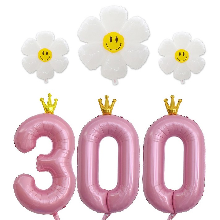 해피쏘굿 40인치 왕관 숫자 100900 데이지 풍선세트, 1세트, 핑크
