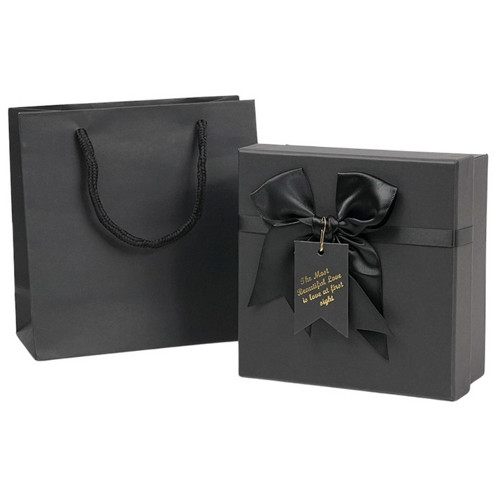 루루홈 올블랙 리본 선물 포장 박스  종이가방, 1개