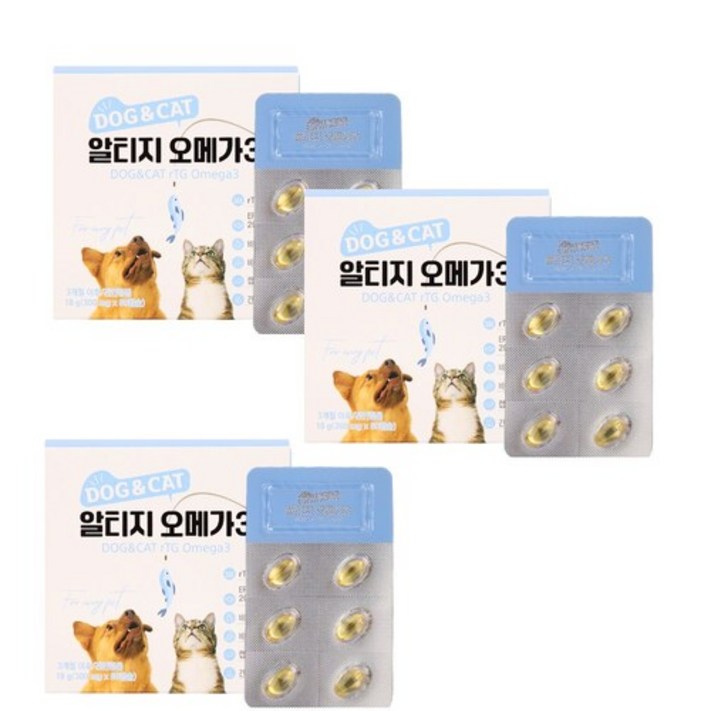 강아지 고양이 알티지 오메가3 EPA DHA200mg반려동물 건강개선30캡슐 3개