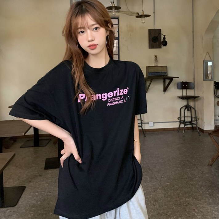 투니스 여성 레터링 프린팅 루즈핏 반소매 티셔츠