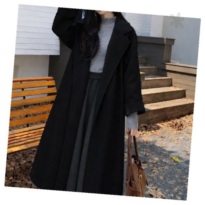 여성 겨울 오버핏 싱글 벨트 스트링 맥시 롱 아우터 데일리 출근룩 캐주얼 코트