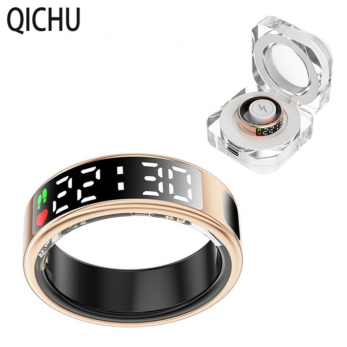 QICHU 스마트링 방수 블루투스 반지 멀티 스포츠 모드 한글 지원 안드로이드와 애플 지원, 블루투스, 골드, 1cm