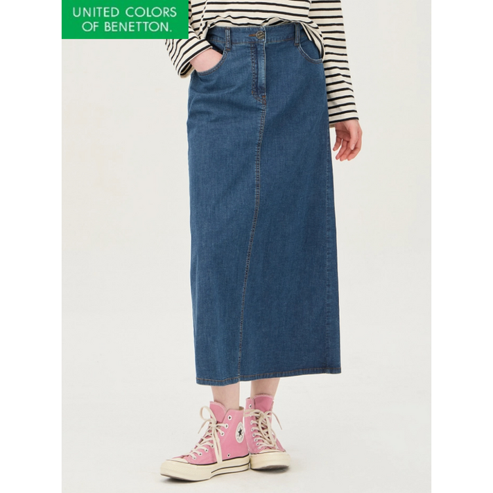 베네통 뒷밴딩 맞트임 A라인 데님 스커트 BASKA3611