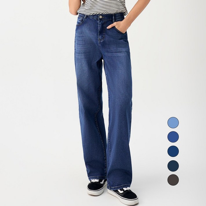 엘블로썸 여성 숏,기본,롱 스판 리얼 와이드 허리편한 히든밴드 청바지