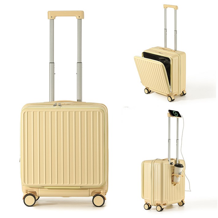 YINUO 3년무상AS 프론트 오픈 20인치 기내용 캐리어 USB 충전포트 핸드폰 거치대 멀티 여행용 케리어