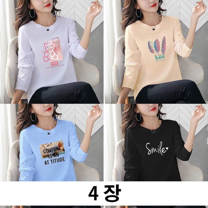 YLEMI 1111 여성 춘추신상 빅사이즈 프린팅 긴팔티셔츠 라운드티셔츠 캐주얼탑티