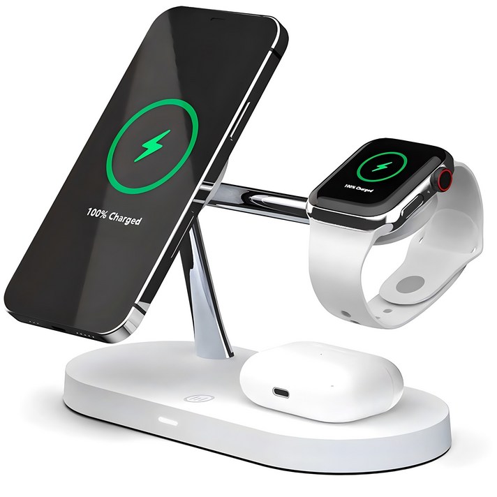 만렙 3in1  1 애플워치 아이폰 맥세이프 무선충전기 거치대, 화이트, 1개