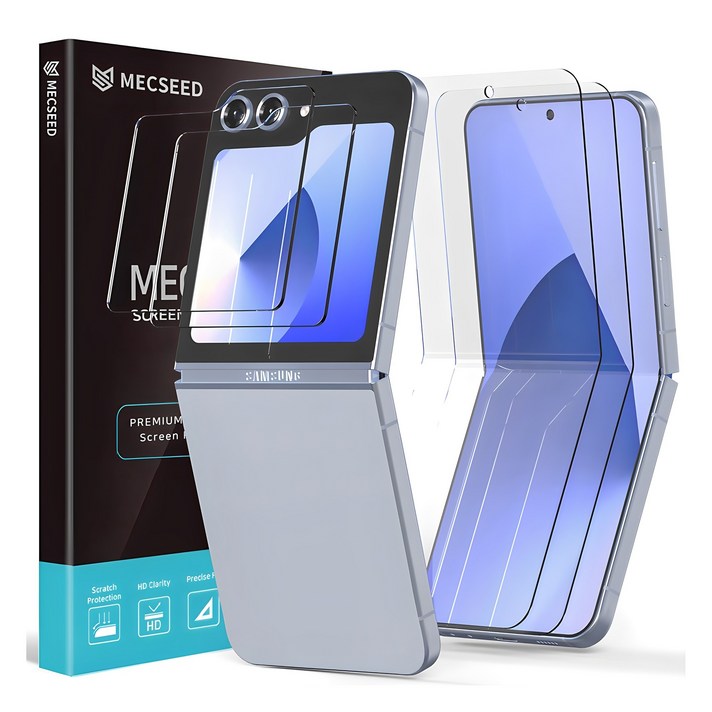 MECSEED 6DNF 풀커버 자가복원 하이브리드 유리하드코팅 액정보호필름 내부 2p  외부 강화유리 2p 세트
