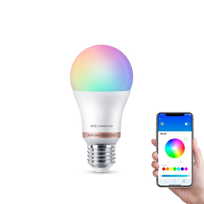 필립스 위즈 컬러 앰비언스 LED 스마트 전구 8.5W, 전구색, 1개 필립스 위즈 컬러 앰비언스 LED 스마트 전구 8.5W, 전구색, 1개