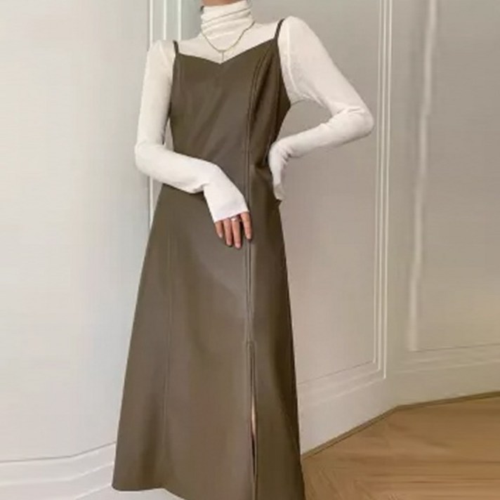 비비에모 가을 겨울 레더 슬릿 뷔스티에 원피스 02043 비비에모 가을 겨울 레더 슬릿 뷔스티에 원피스 02043