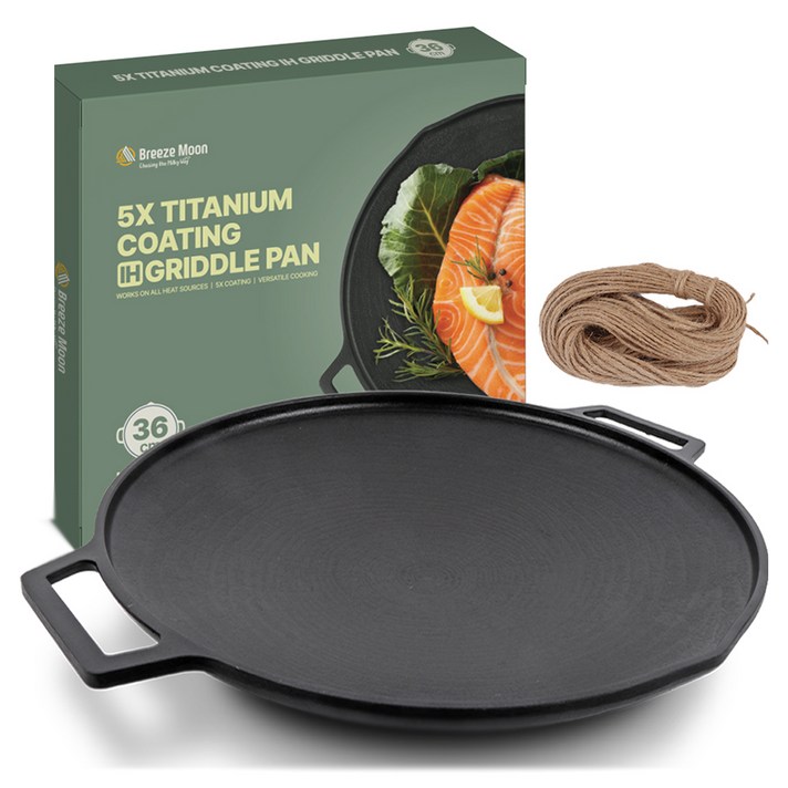 브리즈문 티타늄 5중코팅 인덕션 겸용 통주물 캠핑 그리들 팬 36cm