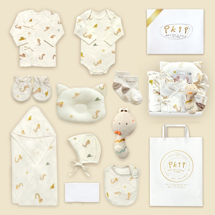 이키 유아용 오가닉 배냇저고리 긴소매 10종 출산 선물세트 선물포장  쇼핑백