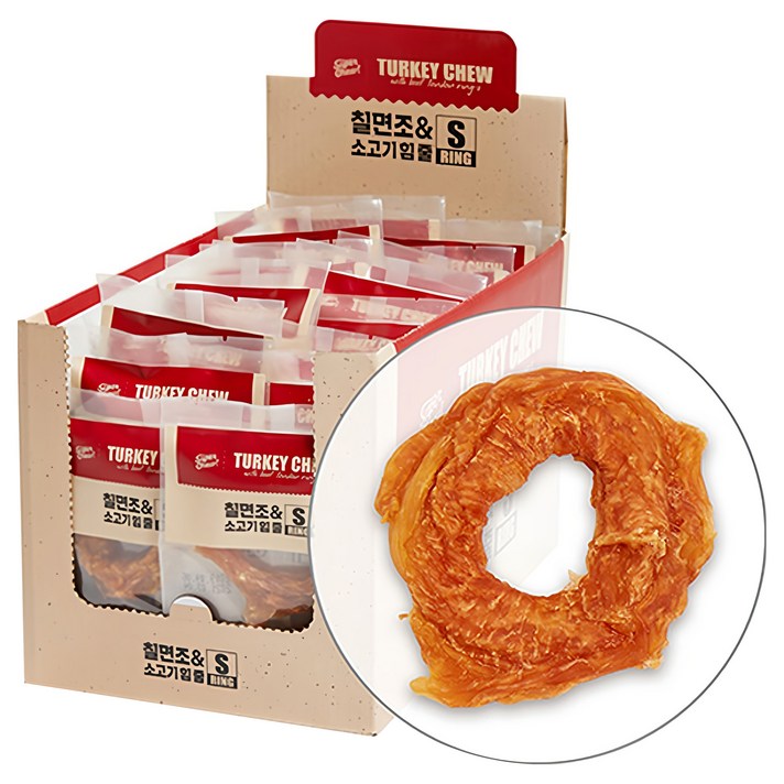 슈퍼츄 강아지 터키츄 힘줄 건조간식 링타입 S, 혼합맛칠면조소고기, 11g, 20개 슈퍼츄 강아지 터키츄 힘줄 건조간식 링타입 S, 혼합맛칠면조소고기, 11g, 20개