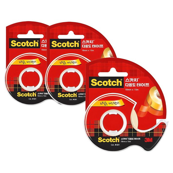 스카치 다용도 테이프 디스펜서 581 18mm x 15m, 3개 스카치 다용도 테이프 디스펜서 581 18mm x 15m, 3개