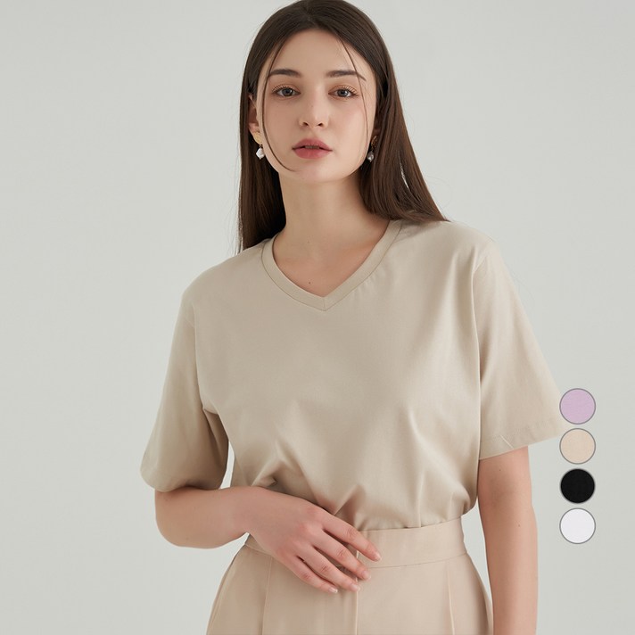 ELLE PARIS 베이직 브이넥 반팔 티셔츠 ELLE PARIS 베이직 브이넥 반팔 티셔츠